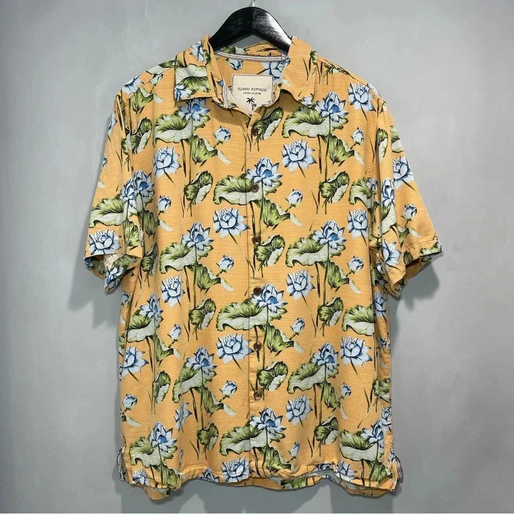 Men's ISLAND REPUBLIC Hawaiian
Button-Up Shirt Size XL Silk